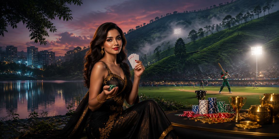 ঢাকায় চা বাগানের পরিবেশে ক্রিকেট বেটিং করছেন একজন ব্যবহারকারী এবং jet 7 অফার দেখছেন